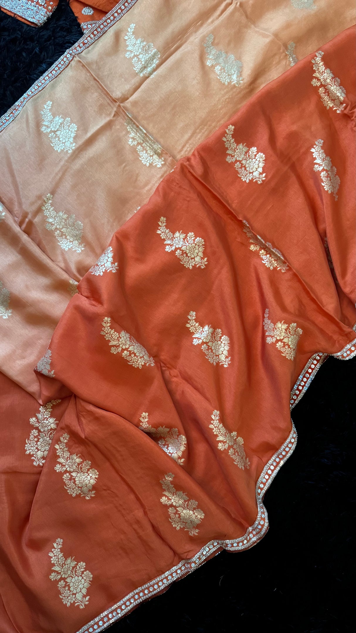 Rust Munga Silk With Heavy Embroidered Blouse