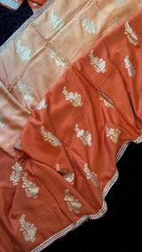 Rust Munga Silk With Heavy Embroidered Blouse