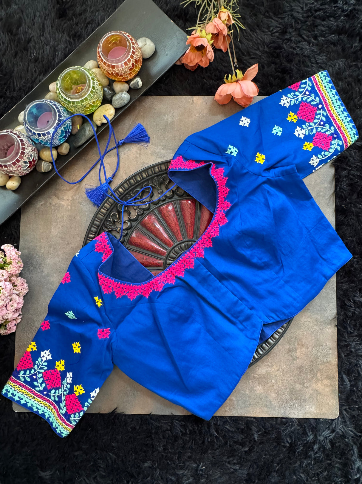 Royal Blue Hand Embroidered Blouse 40