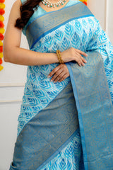 Ikkat Kanchipuram Fusion Handloom Pure Silk with Pre-Stitched Blouse AUS Saree Rani Zaver 