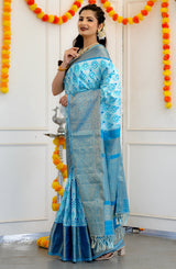 Ikkat Kanchipuram Fusion Handloom Pure Silk with Pre-Stitched Blouse AUS Saree Rani Zaver 