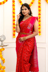 Gadwal Handloom Pure Silk Chilli Red Pink Combo AUS