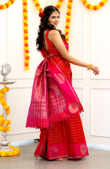 Gadwal Handloom Pure Silk Chilli Red Pink Combo AUS