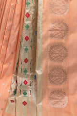 Maharani Kalanjali Pastel shade (peach pink mix) Silver Zari Paithani Handloom Pure Silk AUS