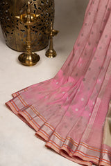 Maharani Kalanjali Pastel shade (baby pink) Silver Zari Paithani Handloom Pure Silk AUS