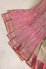 Maharani Kalanjali Pastel shade (baby pink) Silver Zari Paithani Handloom Pure Silk AUS