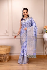 Ikkat Kanchipuram Kusion Handloom Pure Silk with Pre-Stitched Blouse AUS