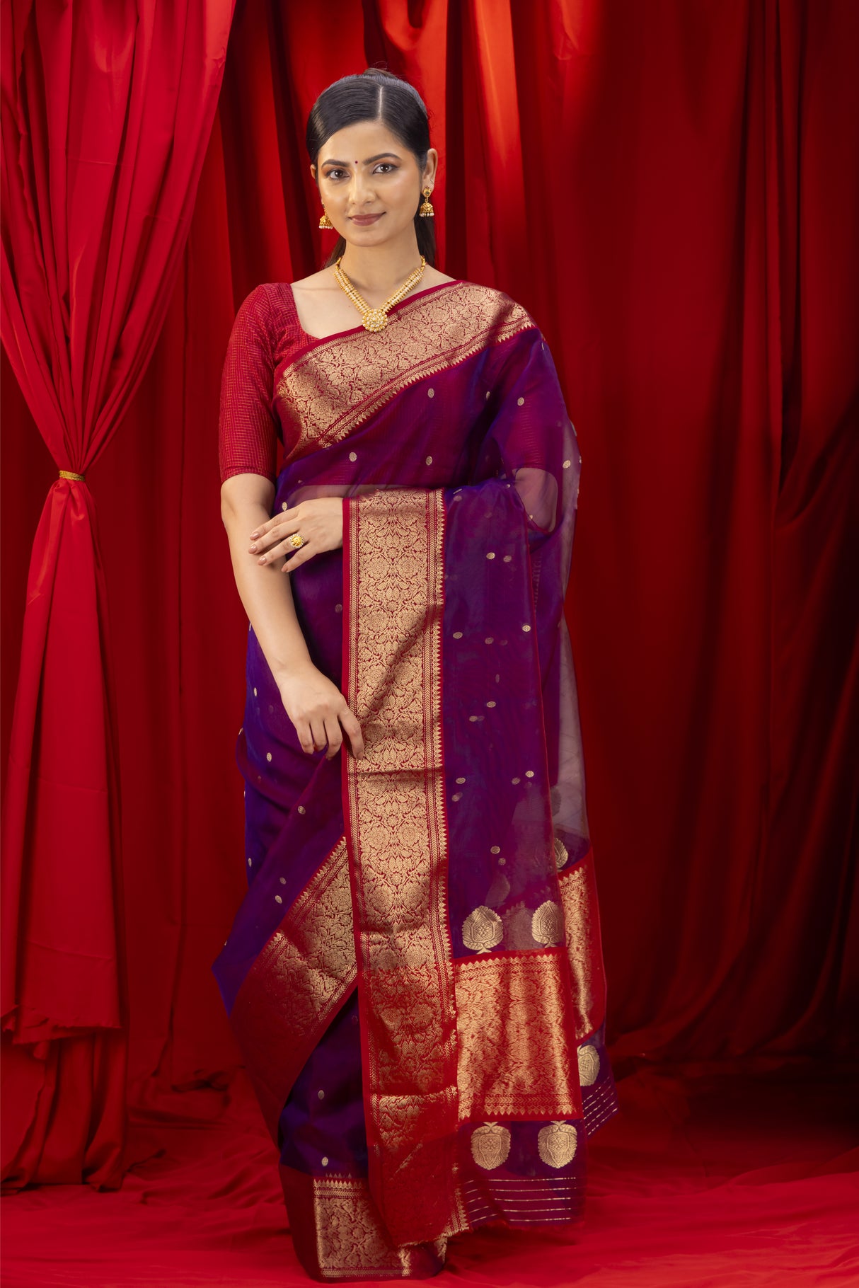 Chanderi kora silk saree with blouse