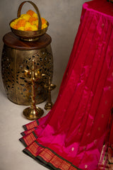 Yeola Paithani Naarali Border Pure Silk Hot Pink