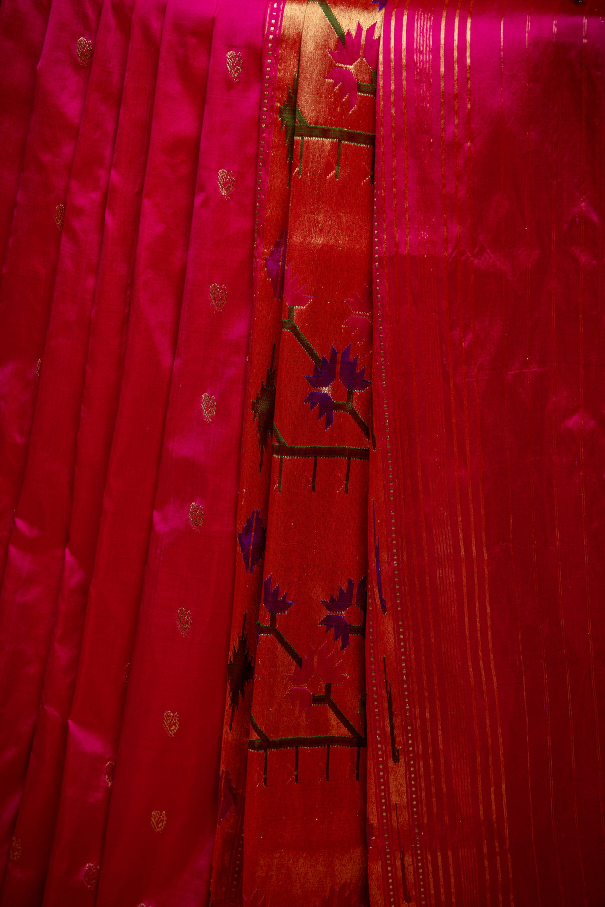 Yeola Paithani Naarali Border Pure Silk Hot Pink