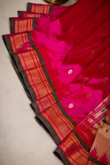 Yeola Paithani Naarali Border Pure Silk Hot Pink