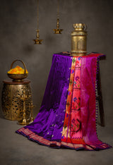 Yeola Paithani Naarali Border Handloom Pure Silk Purple Hot pink 