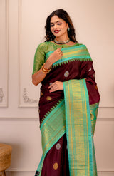 Gadwal Handloom Pure Silk With Pre-Stitched Blouse AUS