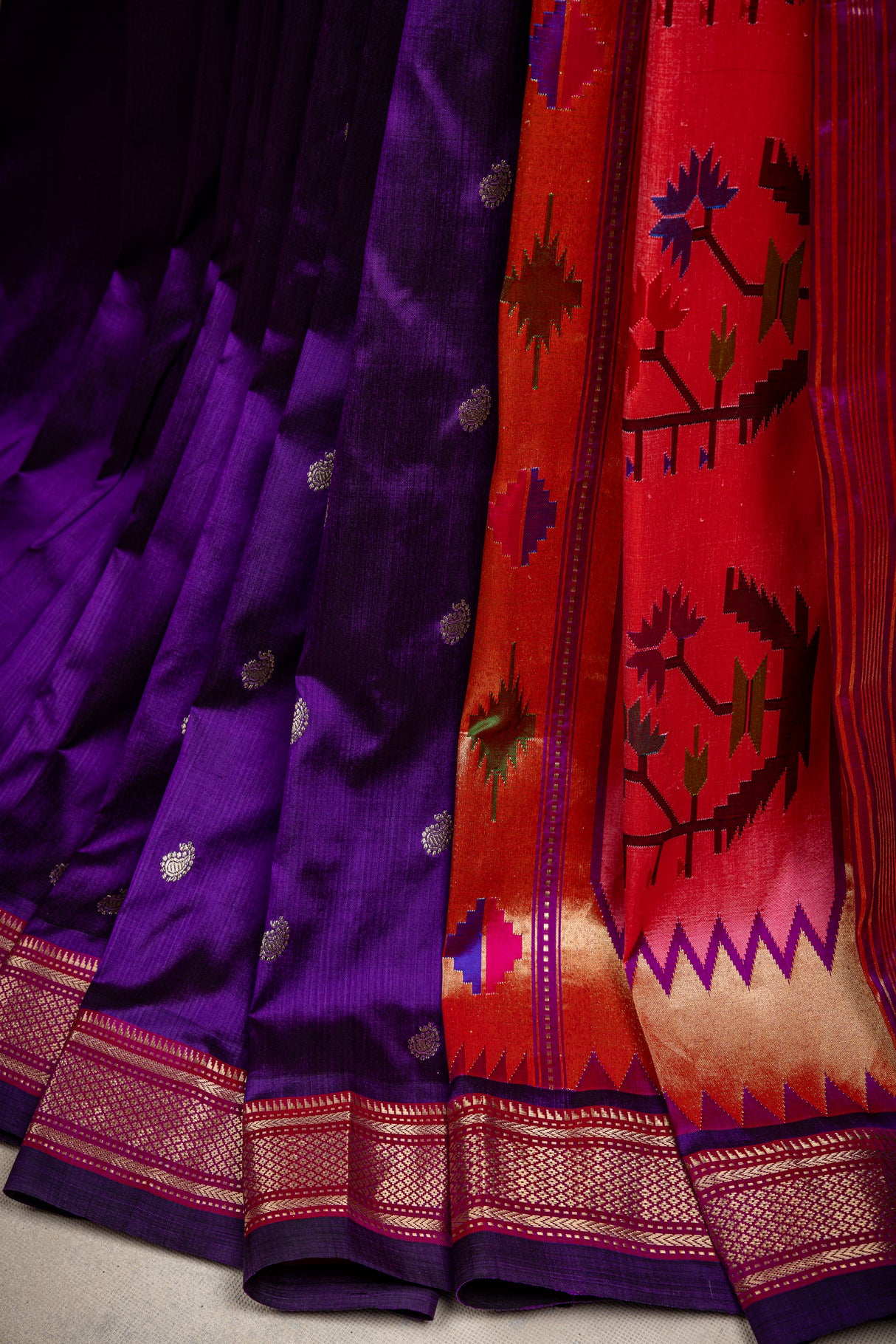 Yeola Paithani Naarali Border Handloom Pure Silk Purple Hot pink 