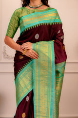 Gadwal Handloom Pure Silk With Pre-Stitched Blouse AUS