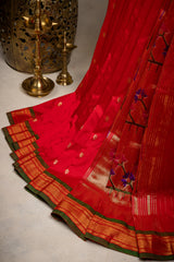 Yeola Paithani Naarali Border Handloom Pure Silk Red