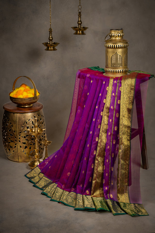 Chanderi Kora Katan Silk With Stitched Blouse