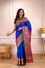 Exclusive Gadwal Paithani FUSION Handloom Pure Silk Royal Blue AUS