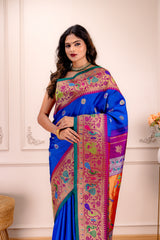 Exclusive Gadwal Paithani FUSION Handloom Pure Silk Royal Blue AUS