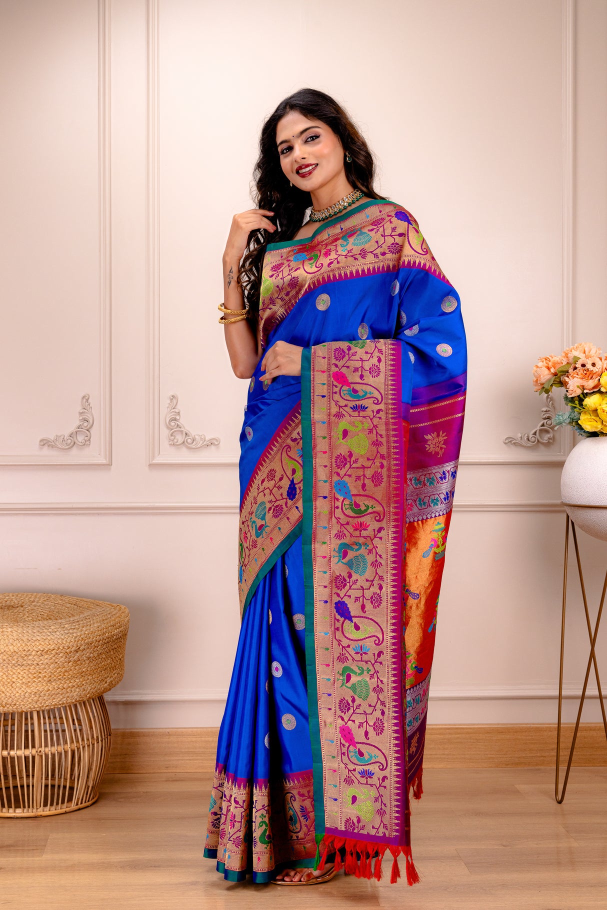 Exclusive Gadwal Paithani FUSION Handloom Pure Silk Royal Blue AUS