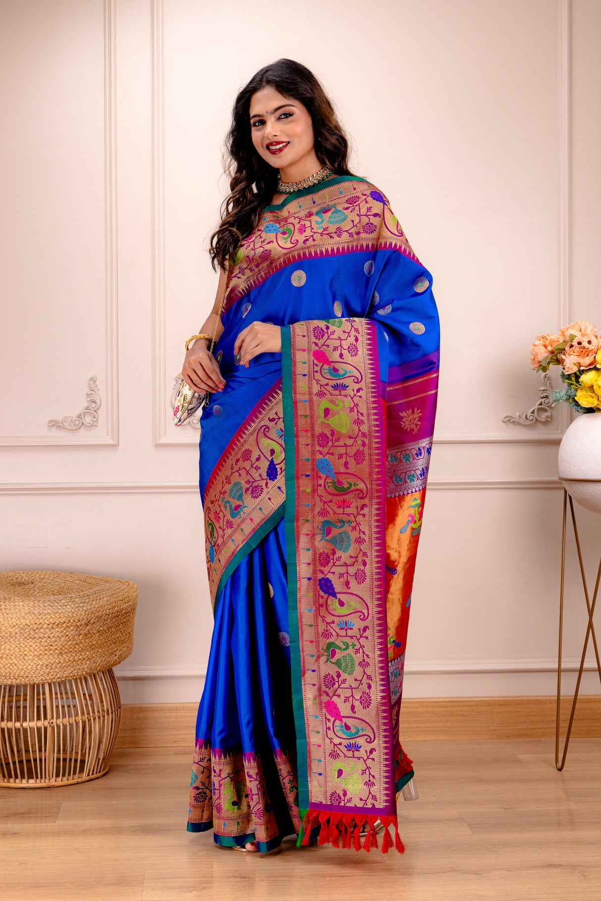 Exclusive Gadwal Paithani FUSION Handloom Pure Silk Royal Blue AUS