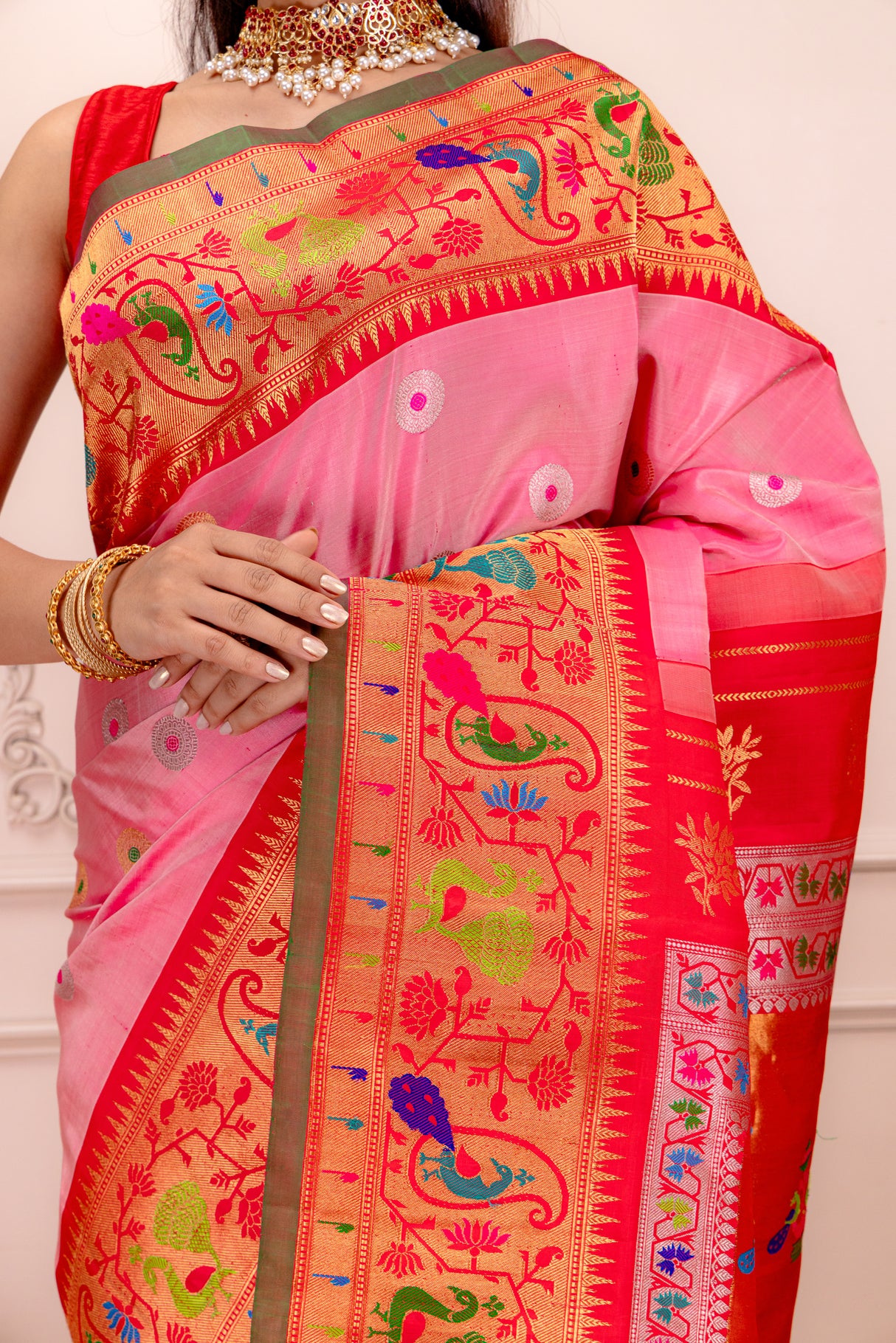 Exclusive Gadwal Paithani FUSION Handloom Pure Silk Pink AUS