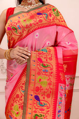 Exclusive Gadwal Paithani FUSION Handloom Pure Silk Pink AUS