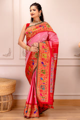 Exclusive Gadwal Paithani FUSION Handloom Pure Silk Pink AUS