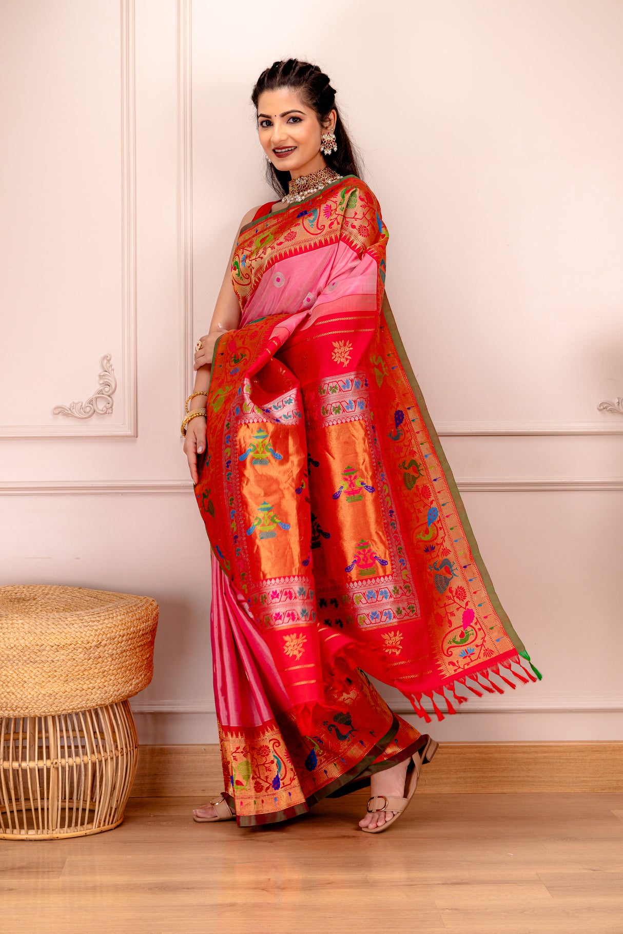 Exclusive Gadwal Paithani FUSION Handloom Pure Silk Pink AUS