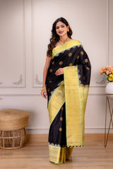 Gadwal Handloom Pure Silk Black Green Combo AUS