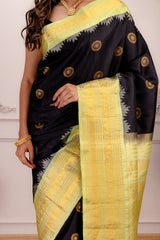 Gadwal Handloom Pure Silk Black Green Combo AUS