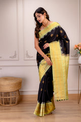 Gadwal Handloom Pure Silk Black Green Combo AUS