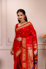 Yeola Paithani Naarali Border Handloom Pure Silk Red AUS