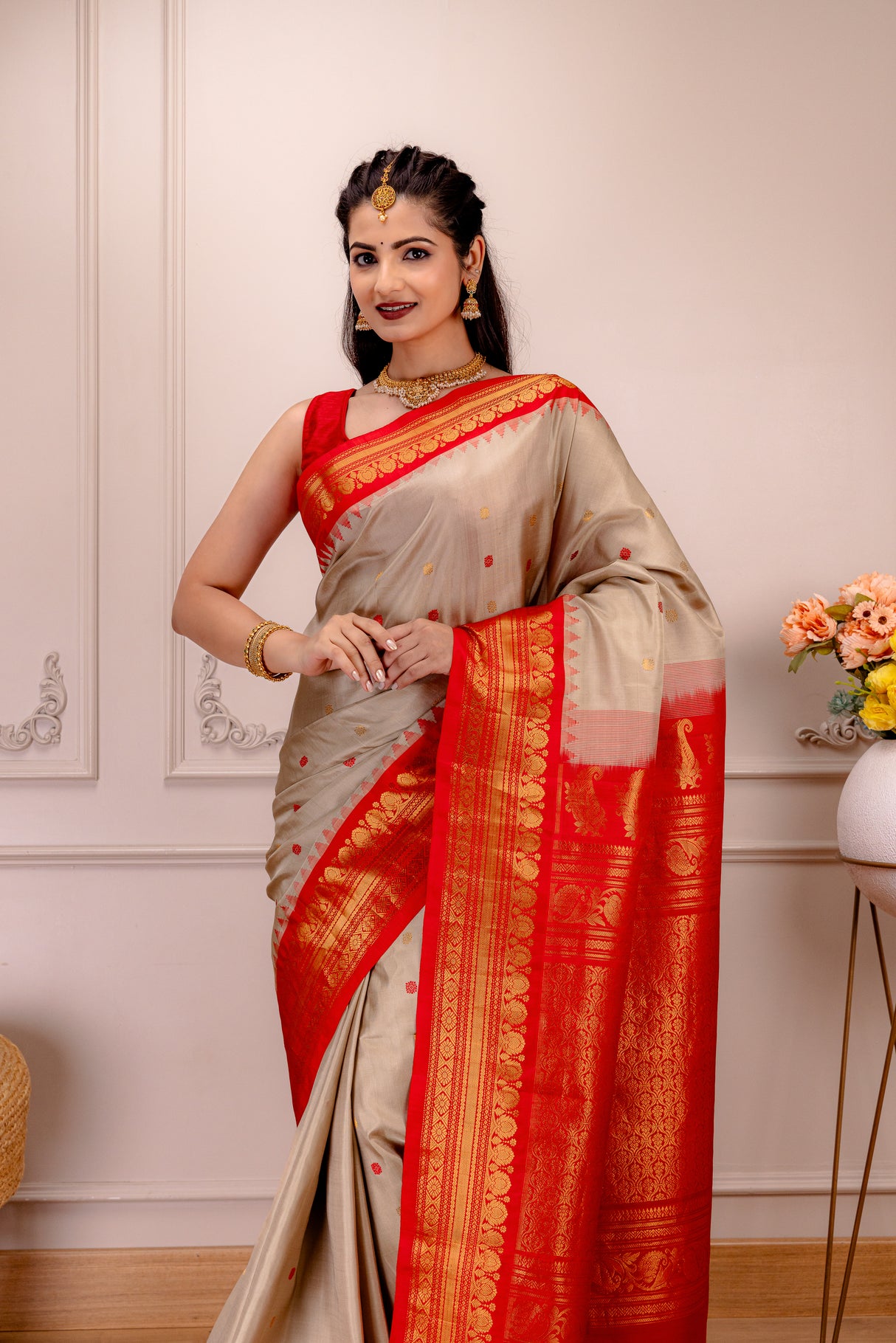 Gadwal Handloom Pure Silk with Pre-Stitched Blouse AUS