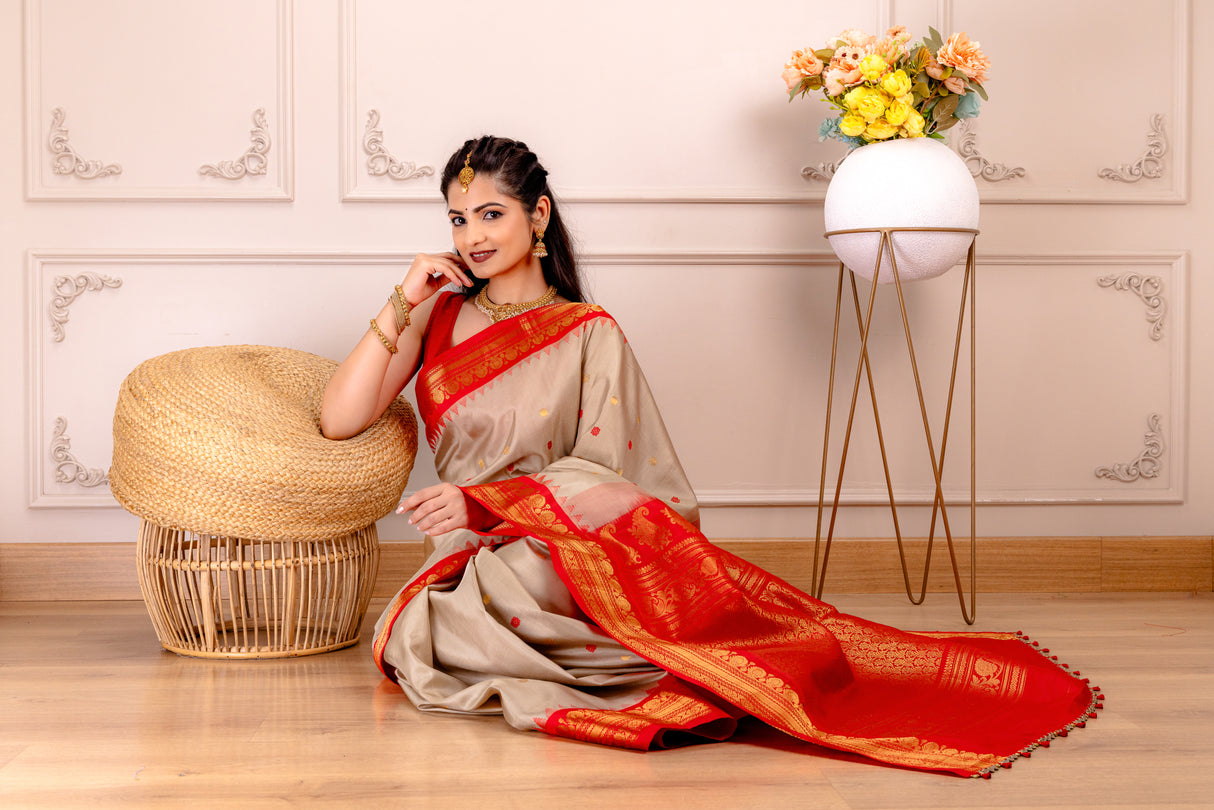 Gadwal Handloom Pure Silk with Pre-Stitched Blouse AUS