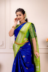 Gadwal Handloom Pure Silk Silver Zari with Pre-Stitched Blouse AUS