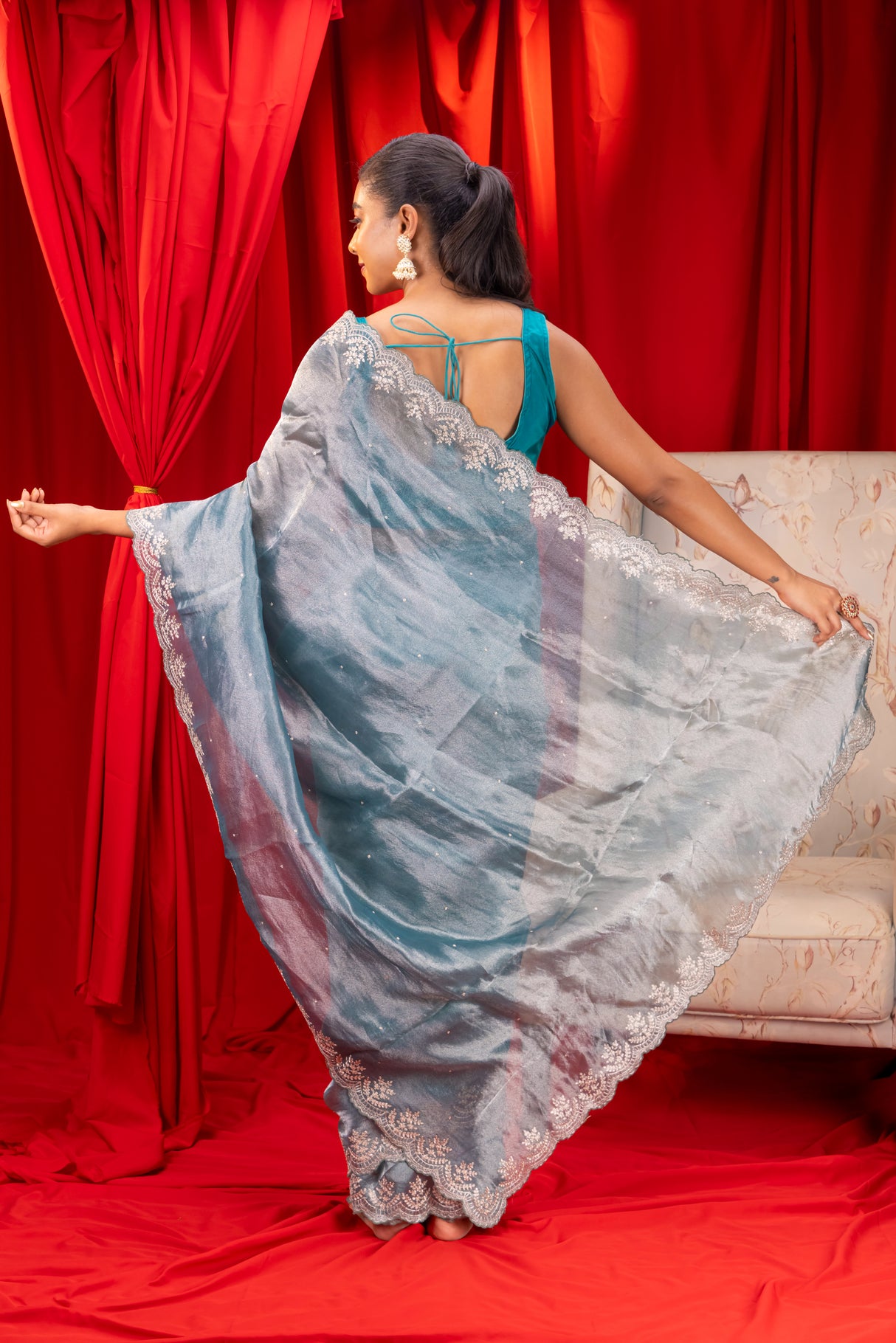  tissue organza saree with blouse