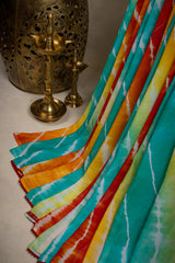 Leheriya pattern Shibori Tye and Dye multi color on Chiffon with Stitched Blouse 