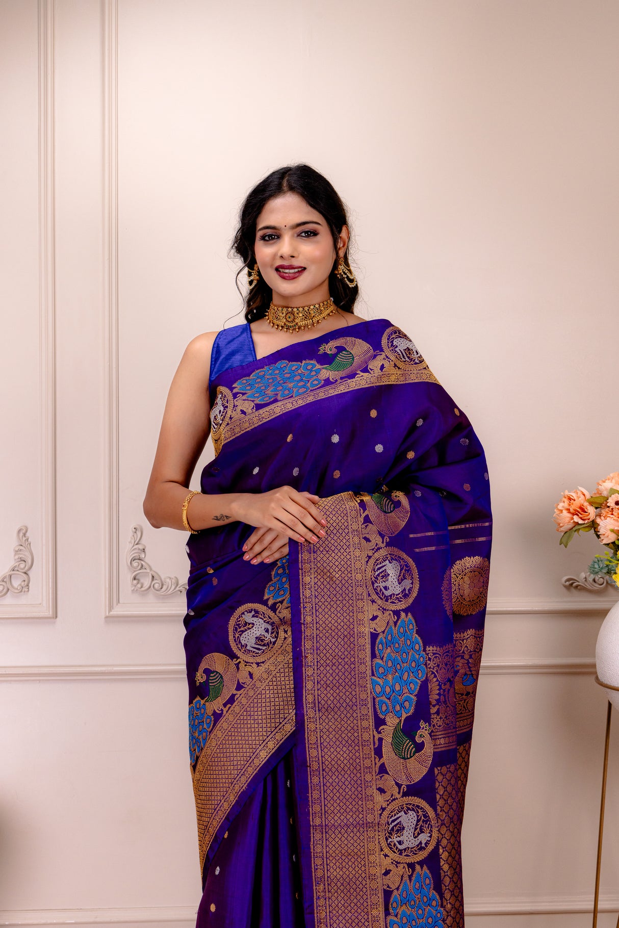 Meenakari Kanchi Gadwal Fusion Handloom Pure Silk  With Pre-Stitched Blouse AUS