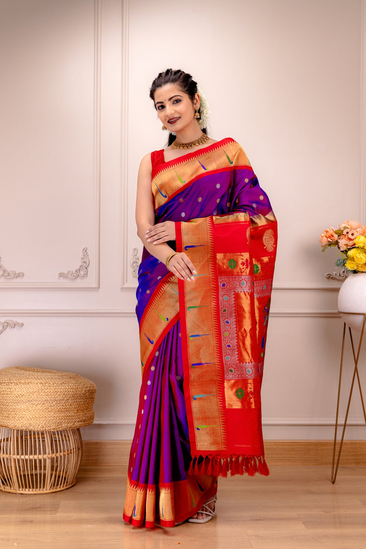 Exclusive Gadwal Paithani FUSION Handloom Pure Silk Purple Red AUS