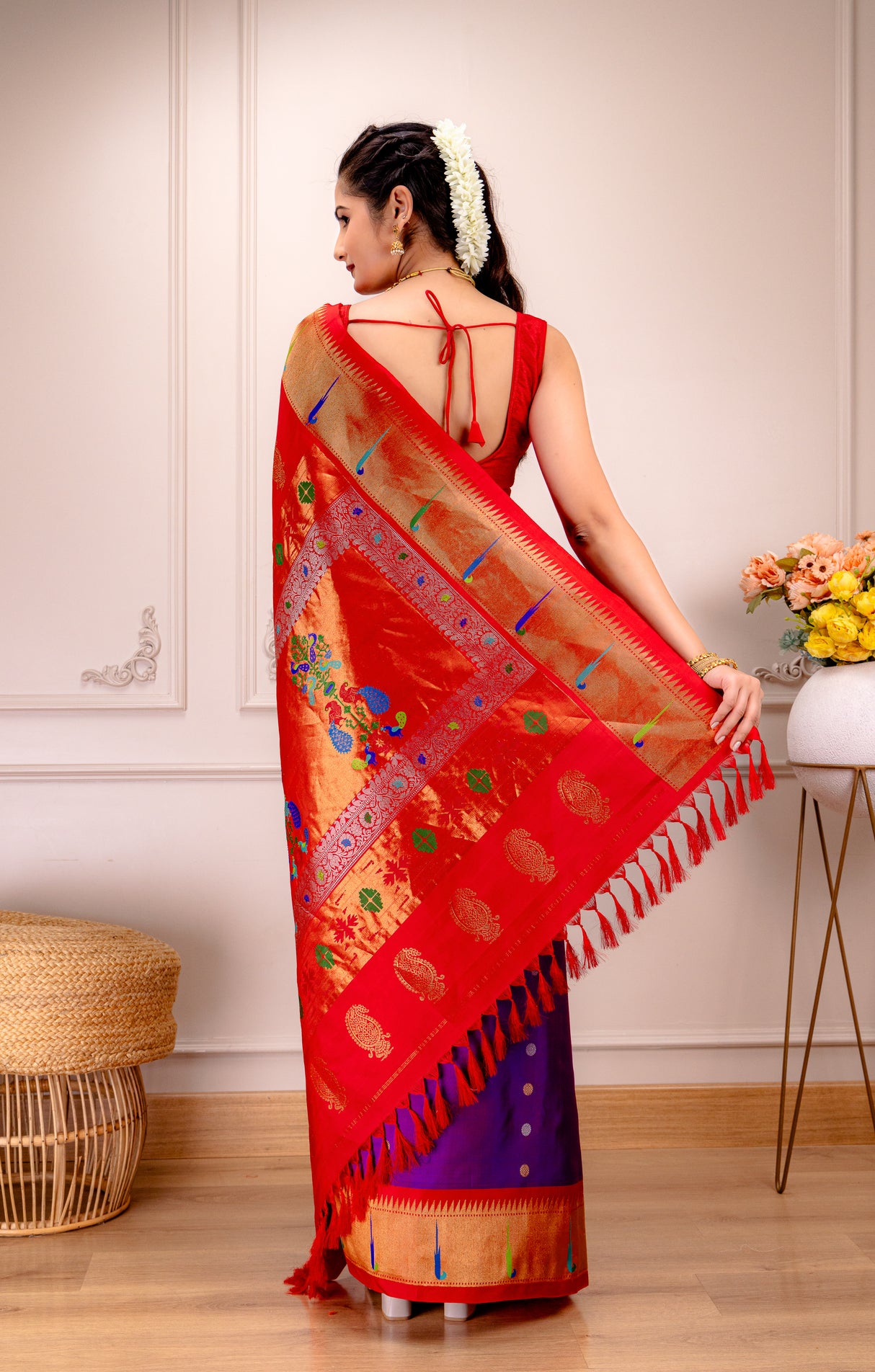 Exclusive Gadwal Paithani FUSION Handloom Pure Silk Purple Red AUS