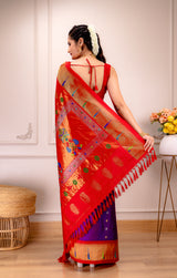 Exclusive Gadwal Paithani FUSION Handloom Pure Silk Purple Red AUS