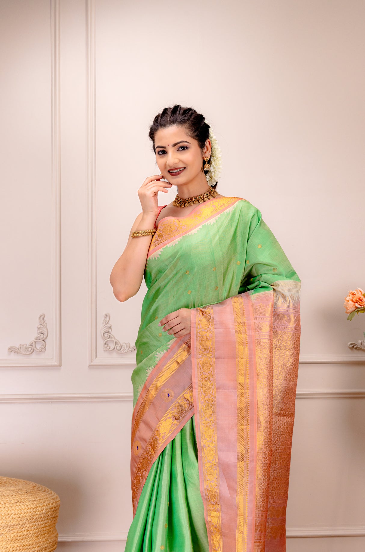 Gadwal Handloom Pure Silk Pista Aboli Combo AUS