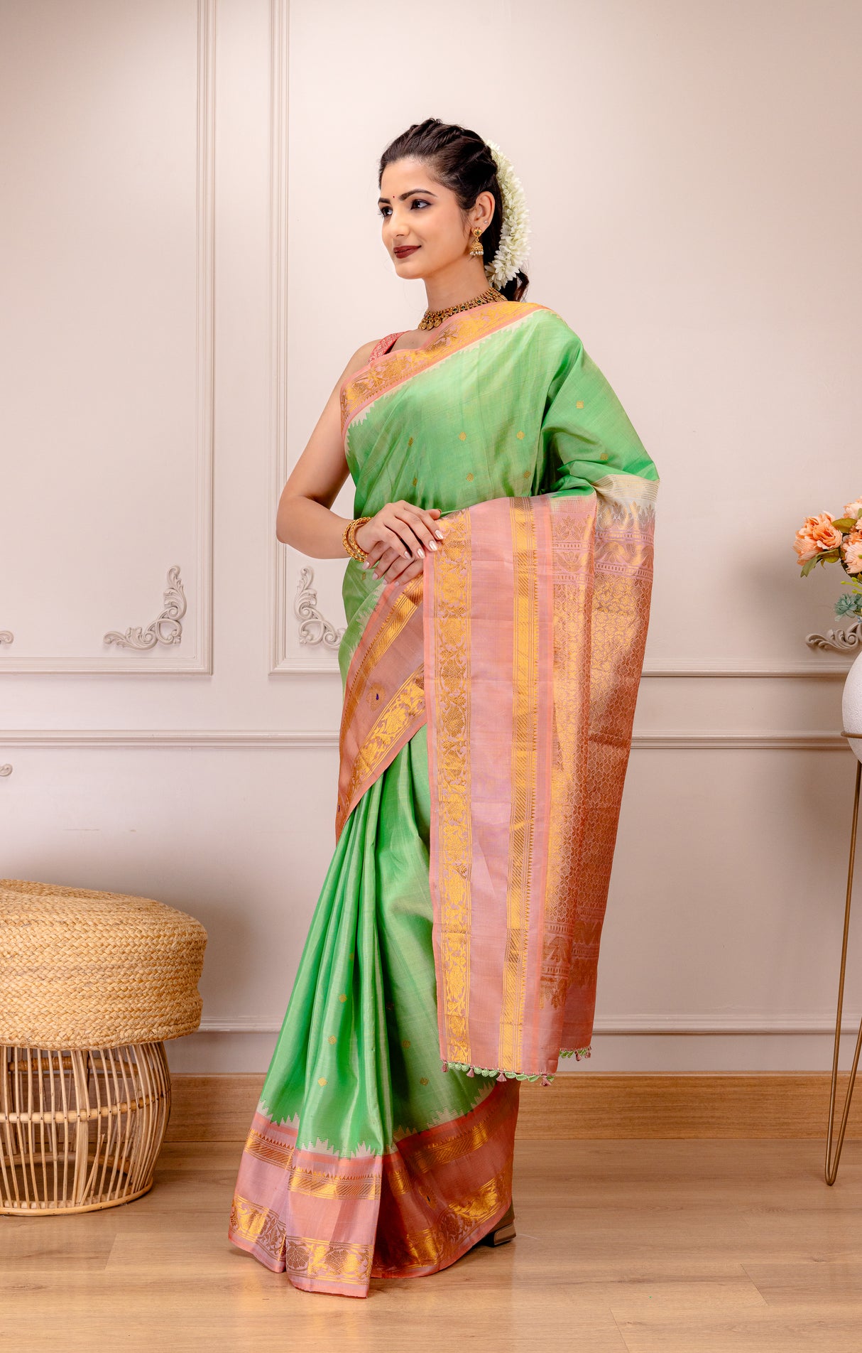 Gadwal Handloom Pure Silk Pista Aboli Combo AUS