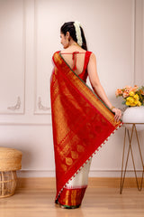 USA Gadwal Handloom Pure Silk cream with red combo 57