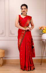 Yeola Paithani Naarali Border Handloom Pure Silk Red BLR