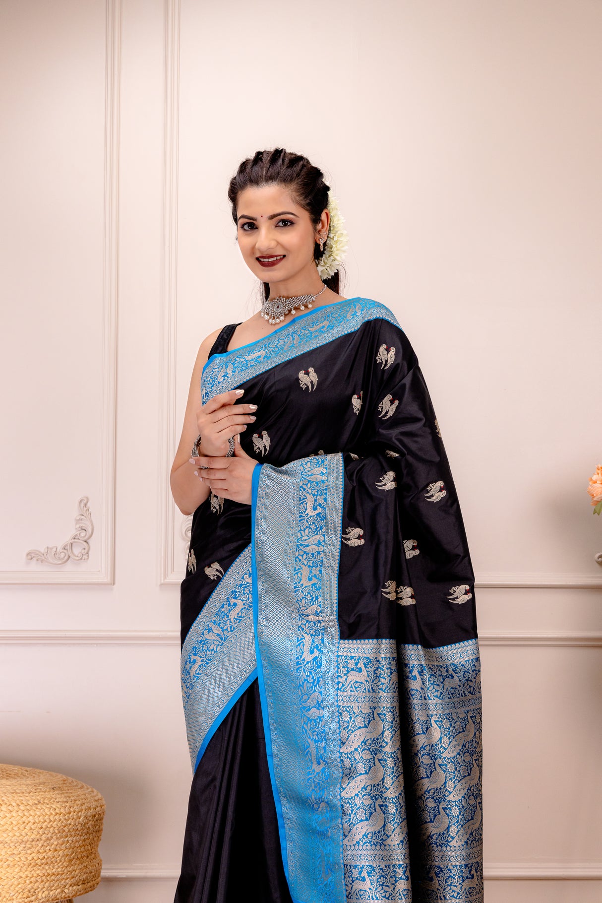  banarasi katan silk saree with pre stitched blouse