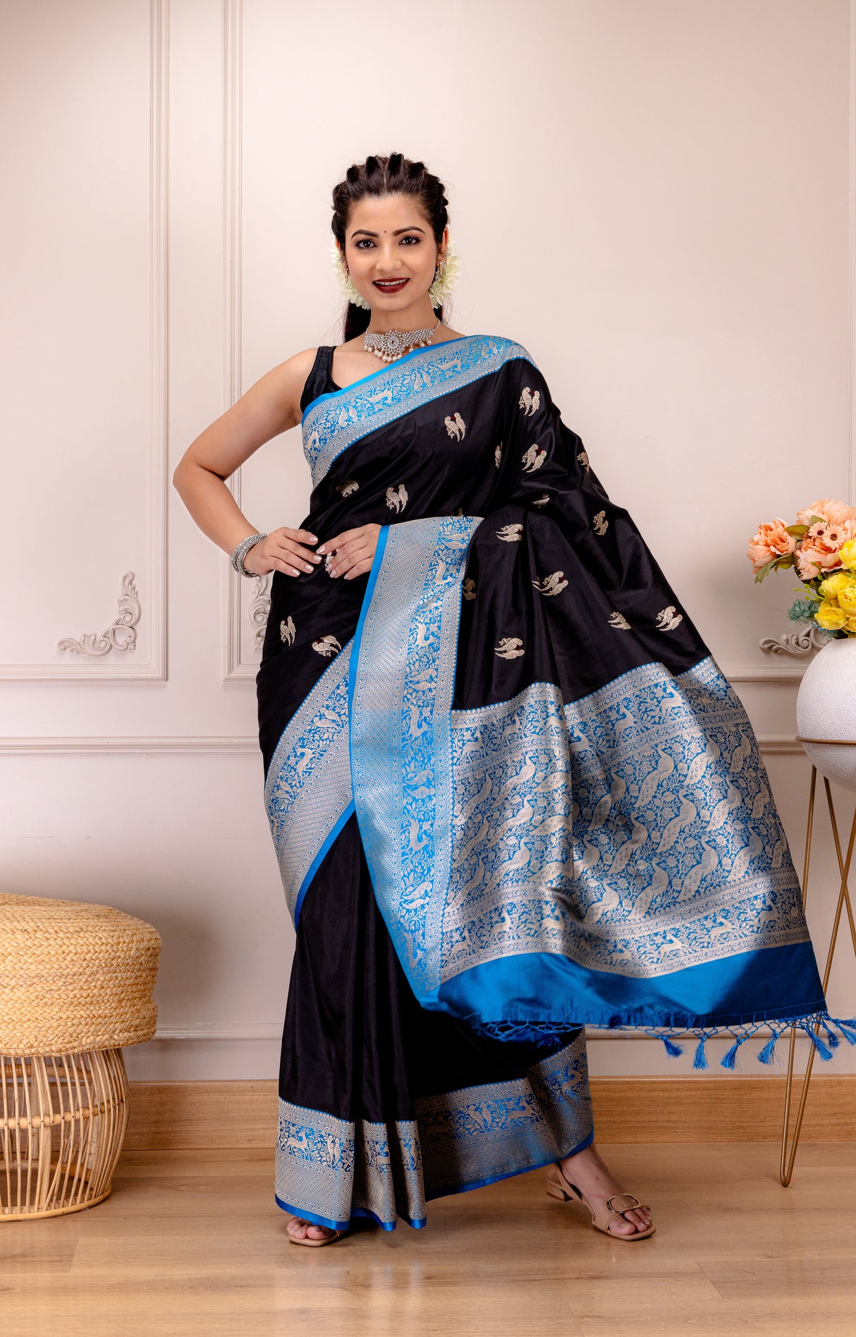  banarasi katan silk saree with pre stitched blouse