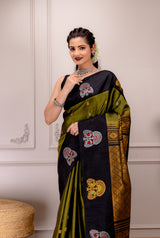 Gadwal Handloom Pure Silk in a contemporary style With Stitched Blouse AUS