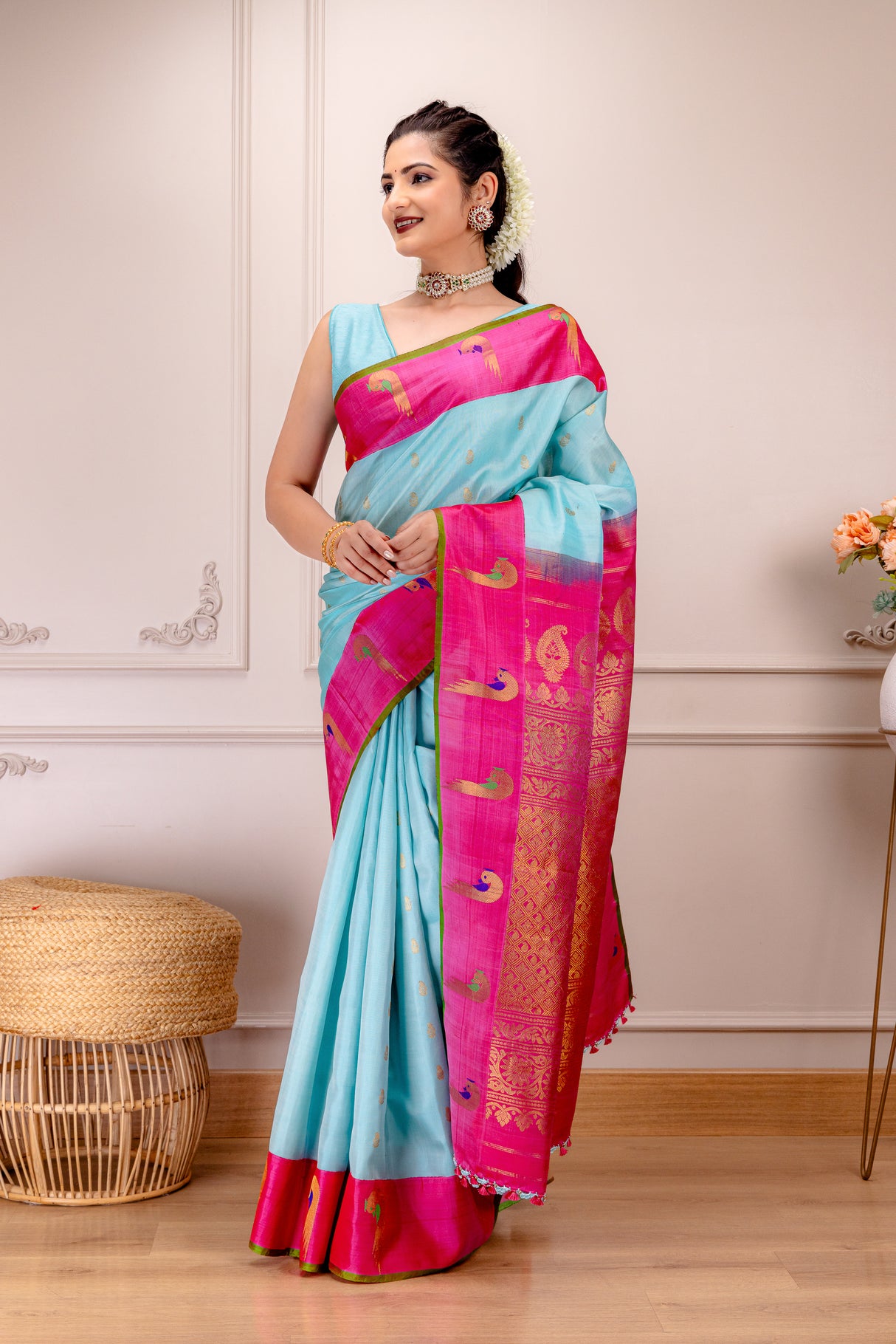 Gadwal Handloom Pure Silk turning borders AUS